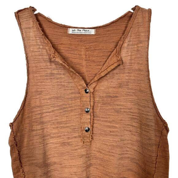 Free People Vintage Textured Henley Tank Medium Doe Rust Sleeveless Top Casual - Picture 4 of 7
